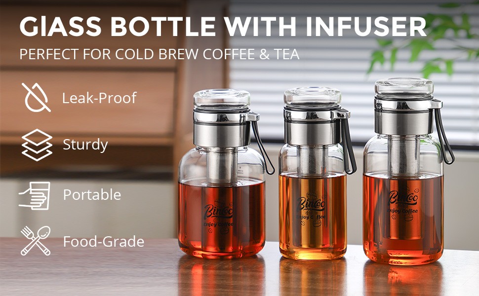 Glass Cold Brew Coffee Maker with Extended Fine Mesh , Tea