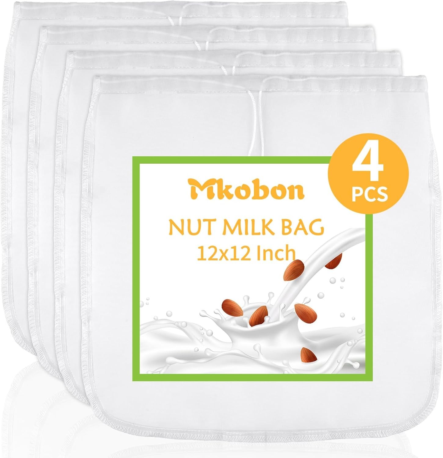 XL 4 Pcs Nut Milk Bag Reble, Grade 100, 12″ x 12″ Nut Bag