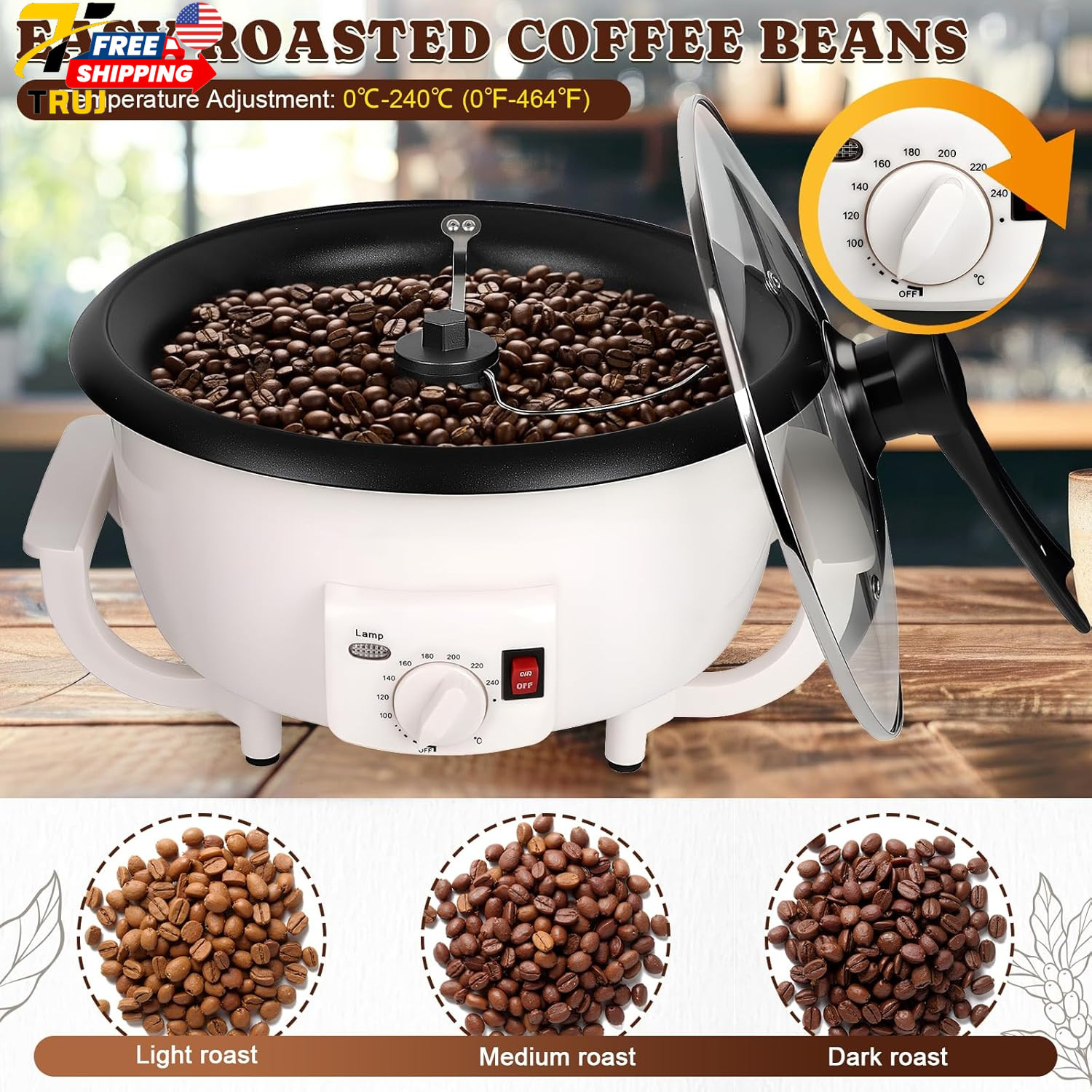 800G Home Coffee Roaster with Timer & Non-Stick 110V 1200W Power FREE SHIPPING