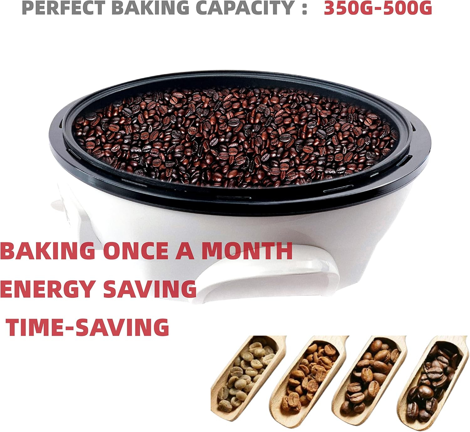 500G Electric Coffee Bean Roaster with Timer, Non-Stick, 110V, 0-240℃