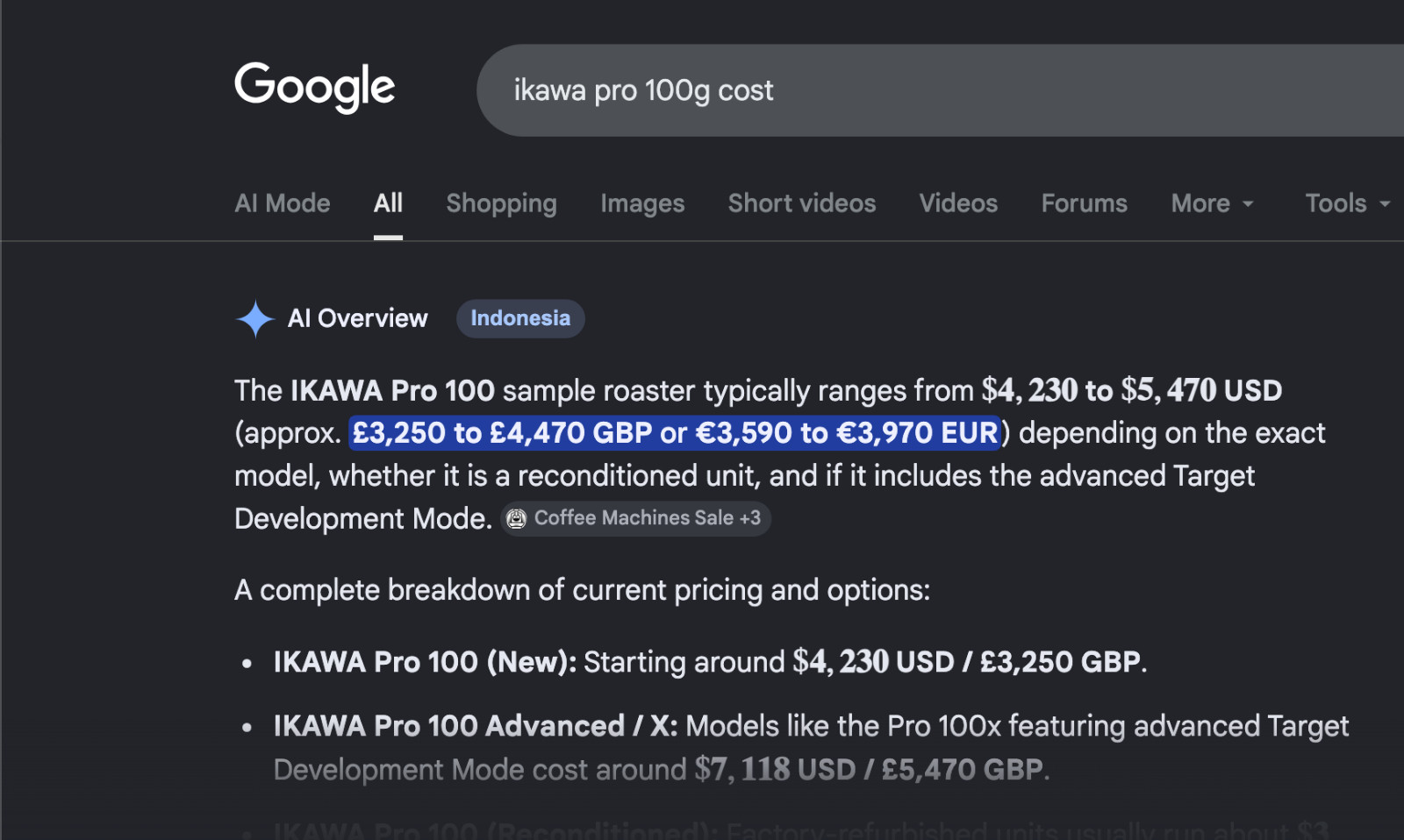 Ikawa 100g Pro Coffee Roaster — used 22 times only.