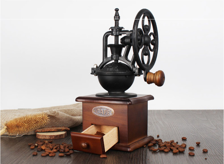 Samll MIni Vintage Grinder Manual Coffee Bean coffe wood/iron coffee machine