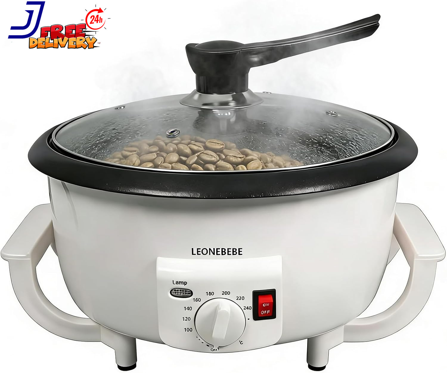 Electric Home Coffee Roaster Adjustable Temp 1.6 lbs Capacity Smoke Reduced