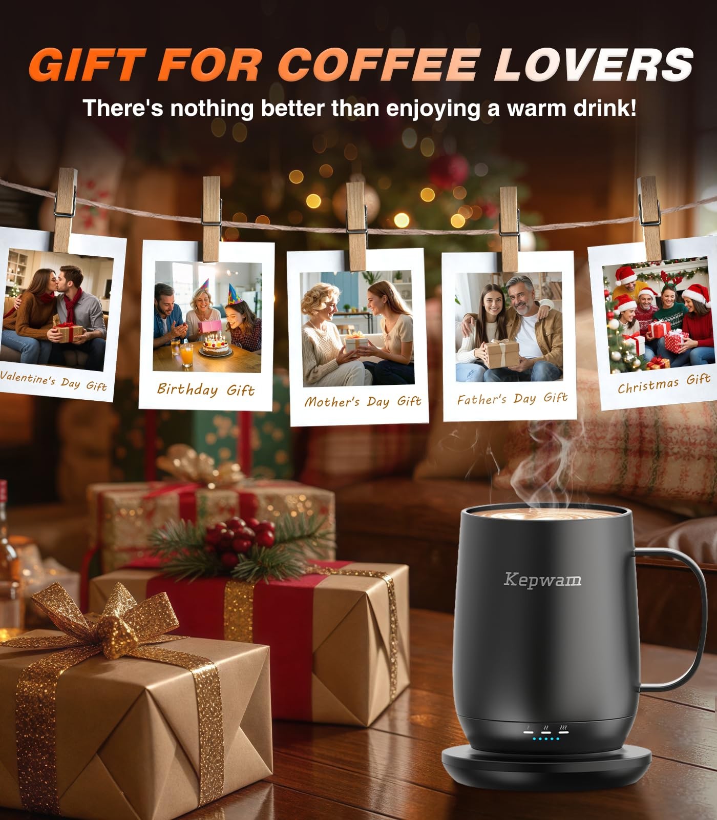 Kepwam Self-Heating Coffee Mug T2, 16oz Electric Heated Hot 16oz, Black