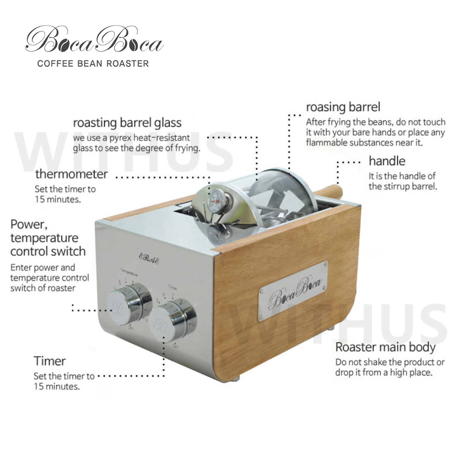 BocaBoca Coffee Bean Roaster 250 Roasting Machine Nuts Barista Home AC 220V