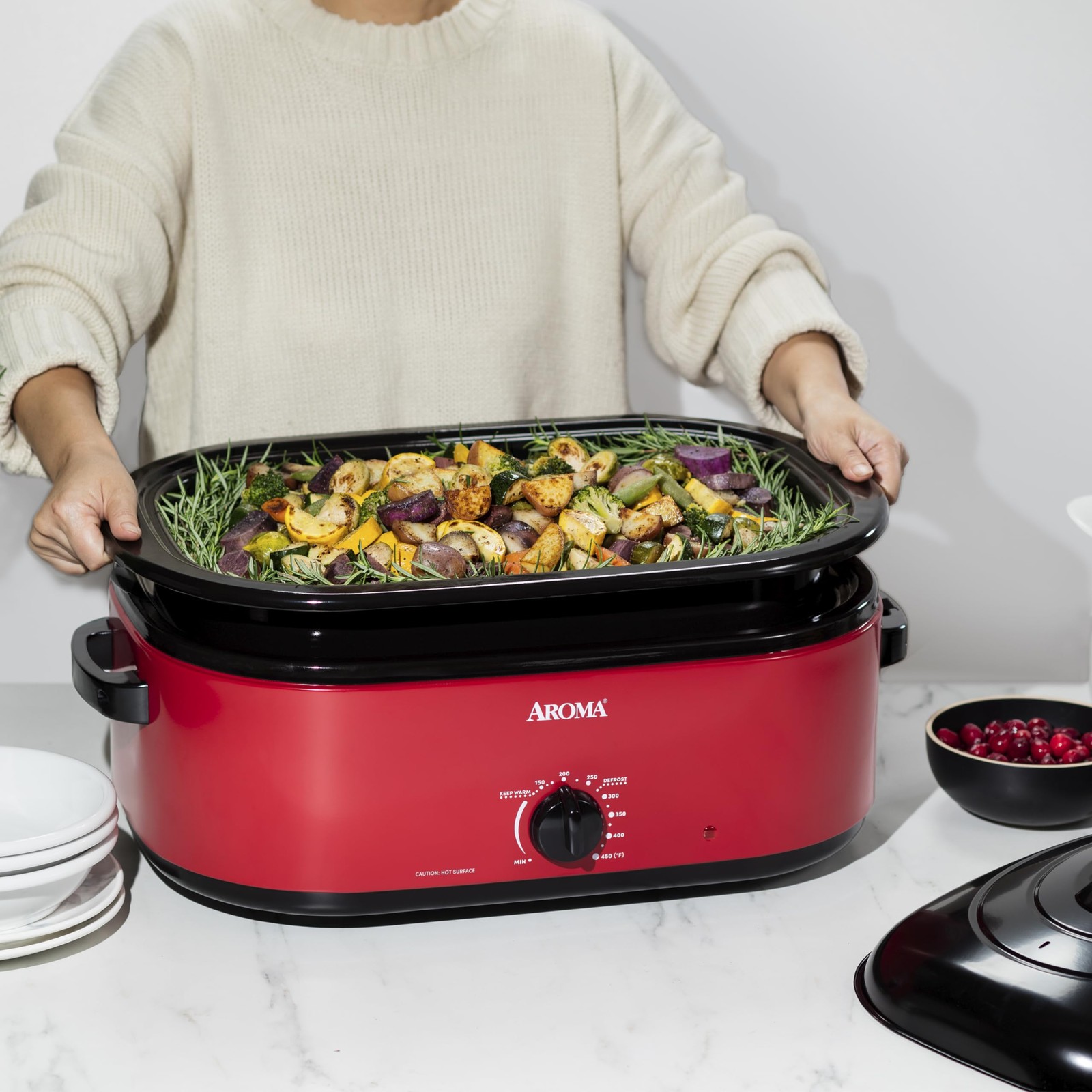 Aroma 18Qt. Roaster Oven Self-Basting Lid Fits 22-Lb. Turkey Adjustable