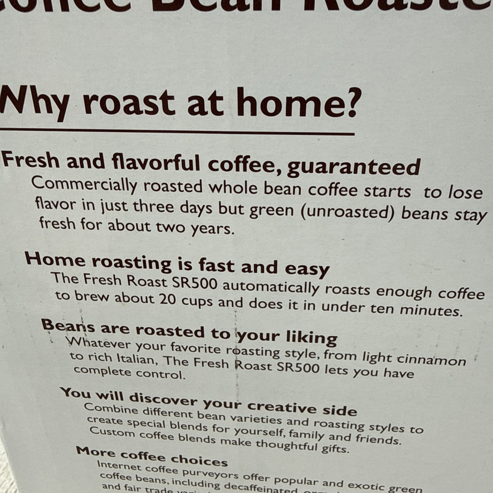 Fresh Roast SR500 Automatic Coffee Bean Roaster Model FB102SR, 120v – New Sealed