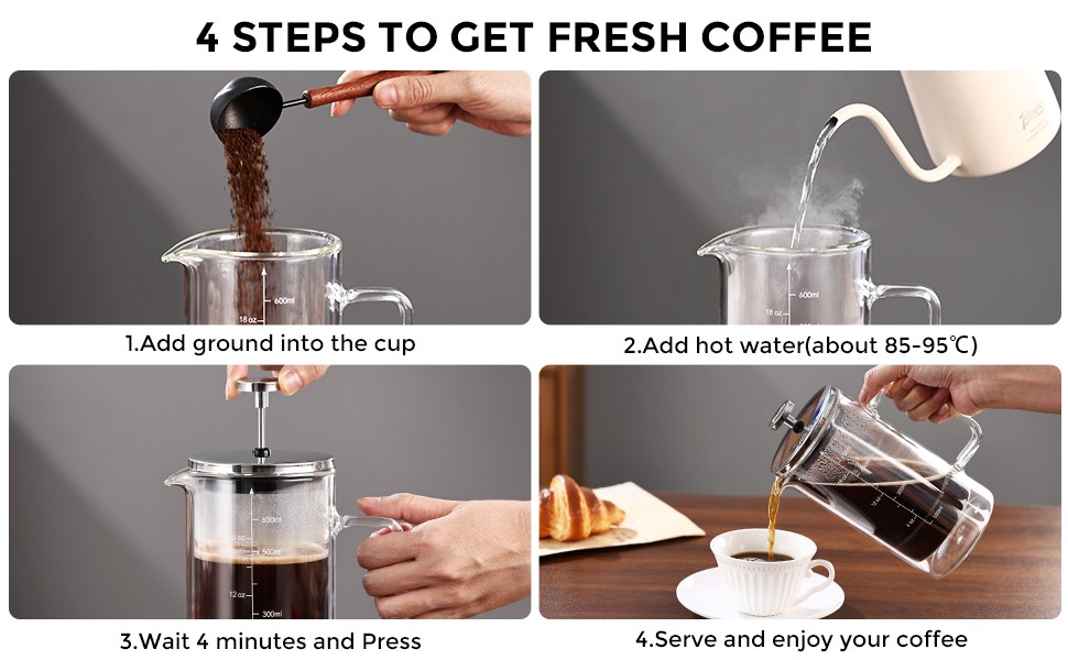 French Pr Coffee Maker 600ML,Double Wall Insulated Borolicate