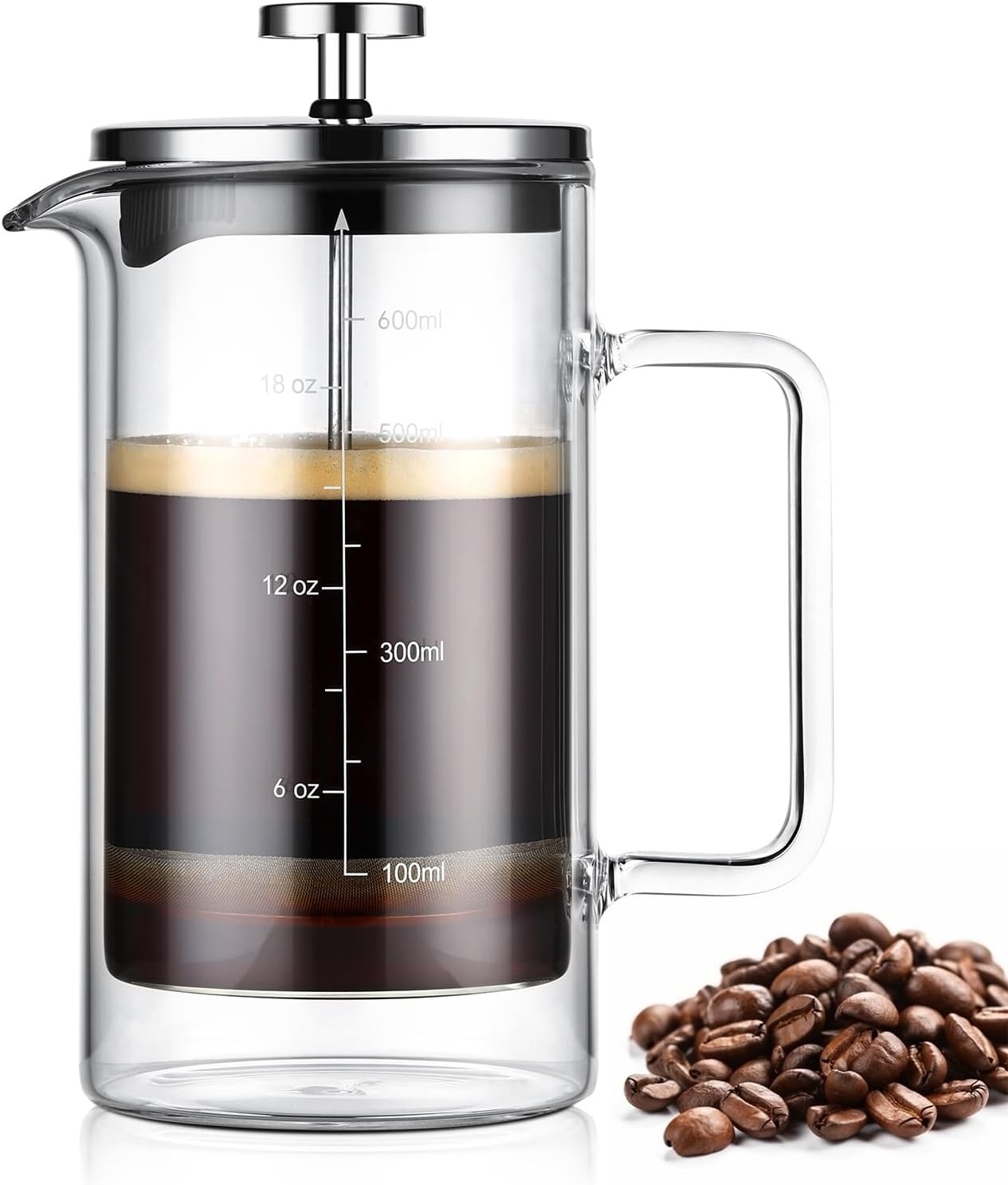 French Pr Coffee Maker 600ML,Double Wall Insulated Borolicate