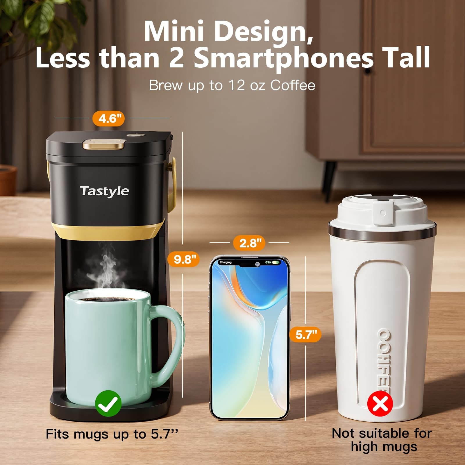Tastyle Single Serve One 8.1 inches x 4.6 x 9.8 inches, Black and Gold