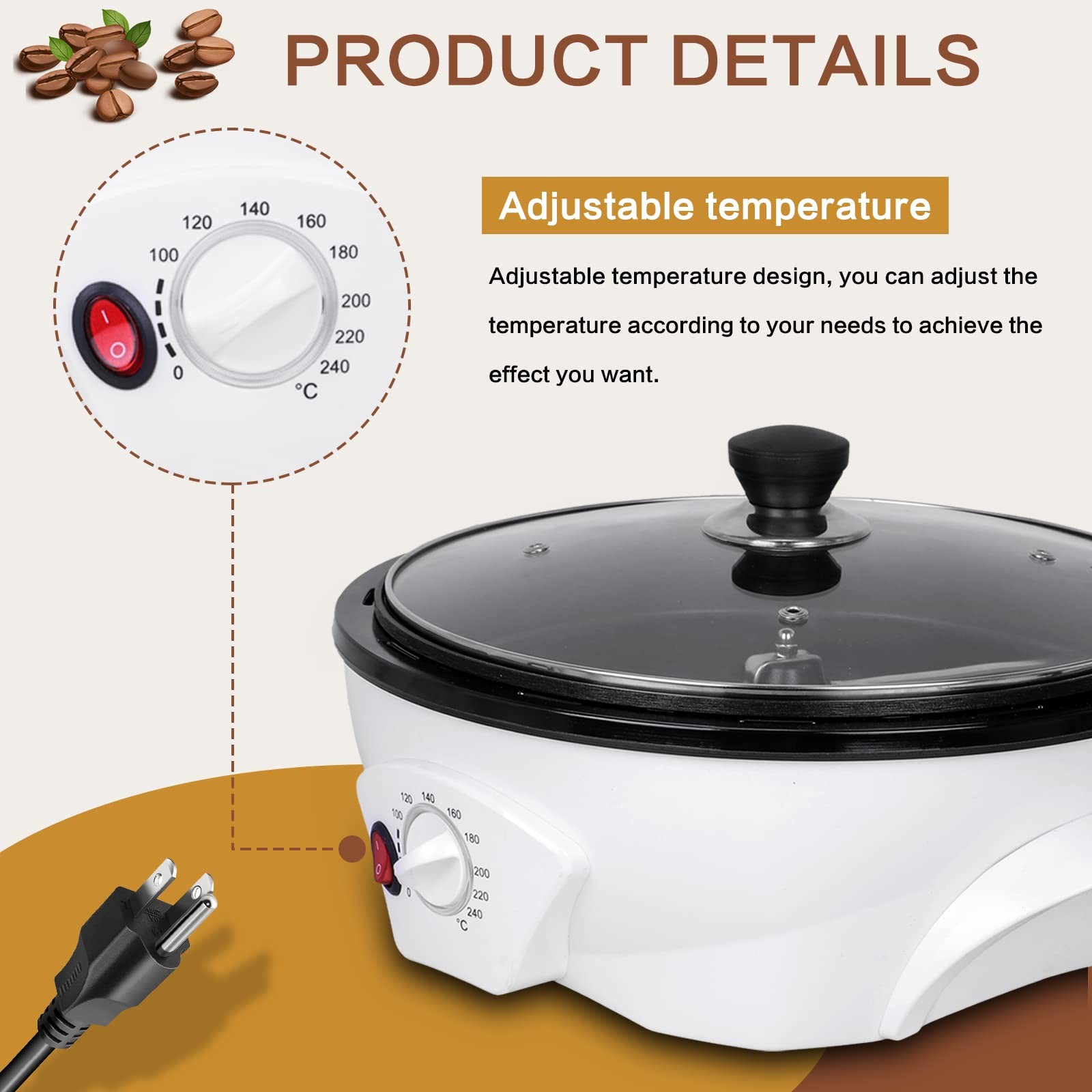 Jiawanshun Electric Coffee Bean Roaster For Home Use 1.1Lb Capacity Temperature