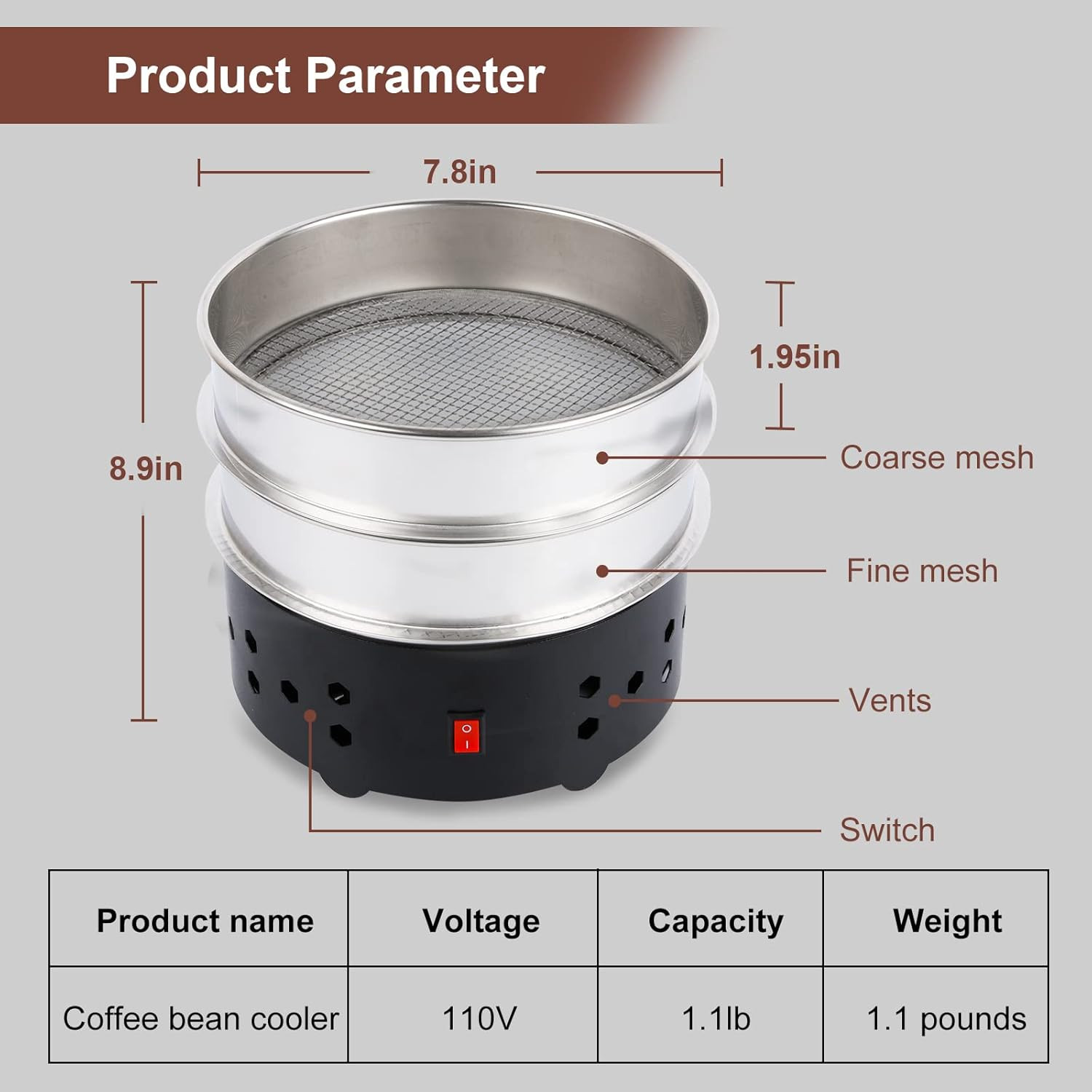 High Capacity 550G Electric Coffee Bean Roasting Cooler – Black