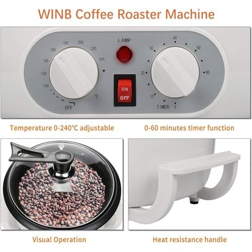 Coffee Roaster Machine 110V Adjustable Temperature Timer 1.7 Lb Capacity Beans