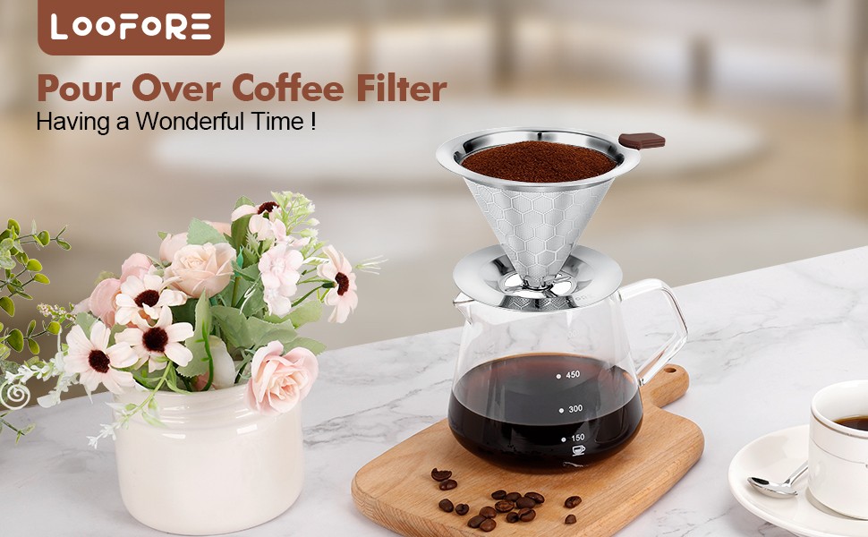 Pour Over Coffee Dripper, Stainl Steel Coffee , Metal