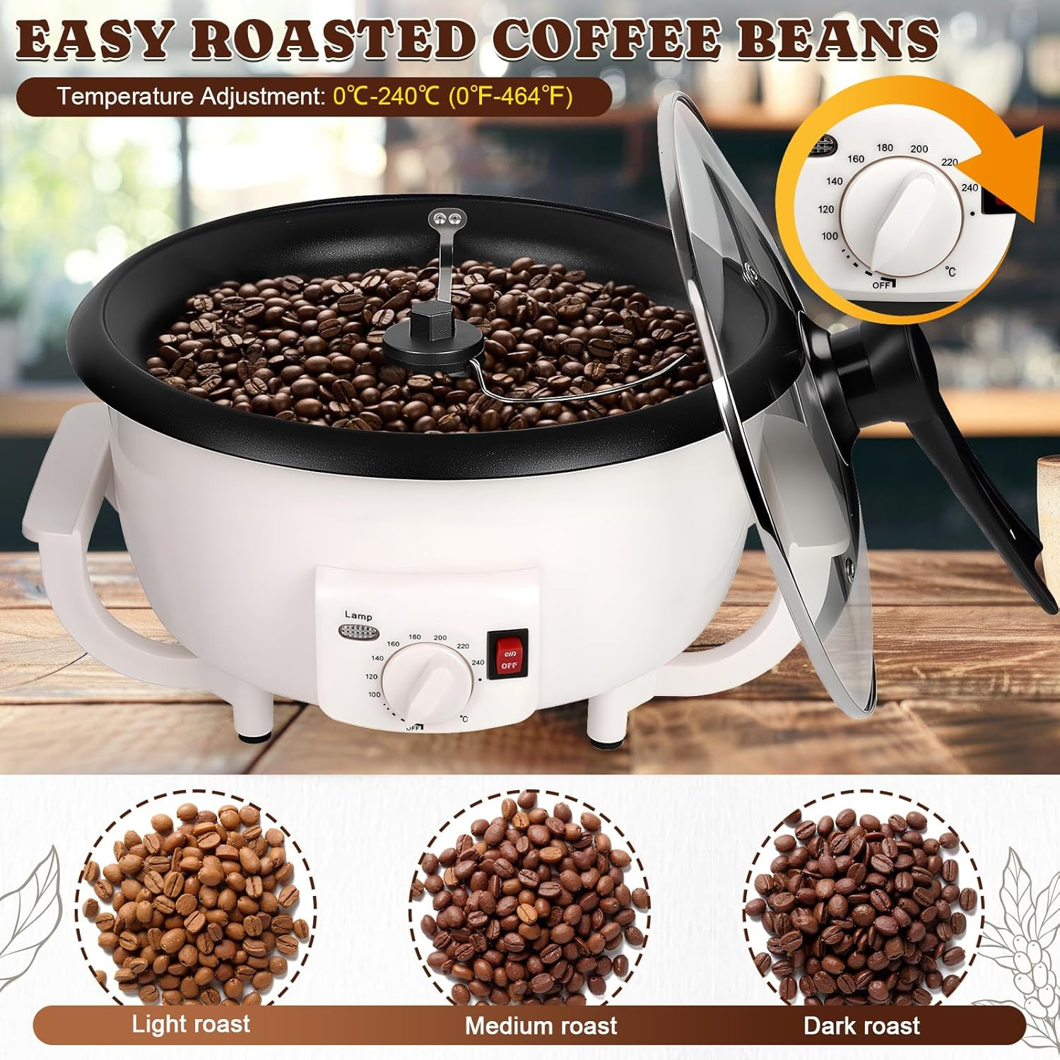 800G Home Coffee Roaster with Timer & Non-Stick, 110V 1200W Power
