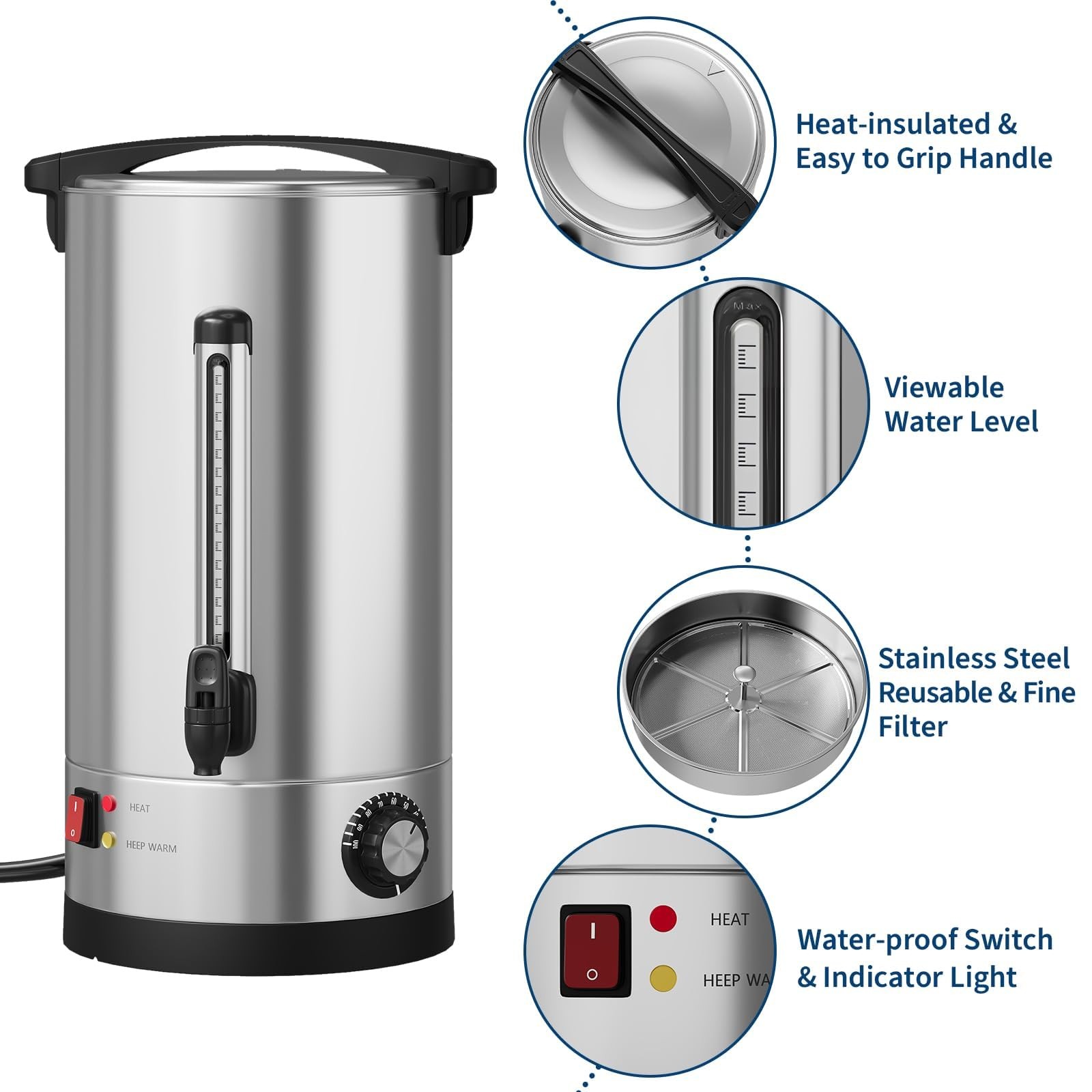110 Cup Commercial Coffee Urn 16L 4.2 Gal Stainless Steel Hot Beverage Dispenser