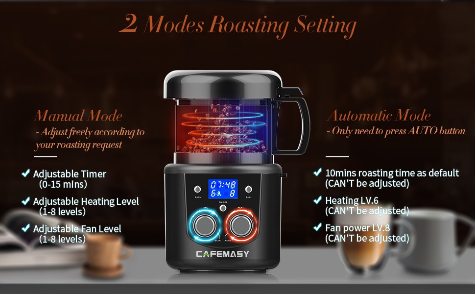 Coffee Bean Roaster Machine – Home Use Air Coffee Roaster with Adjustable Timer