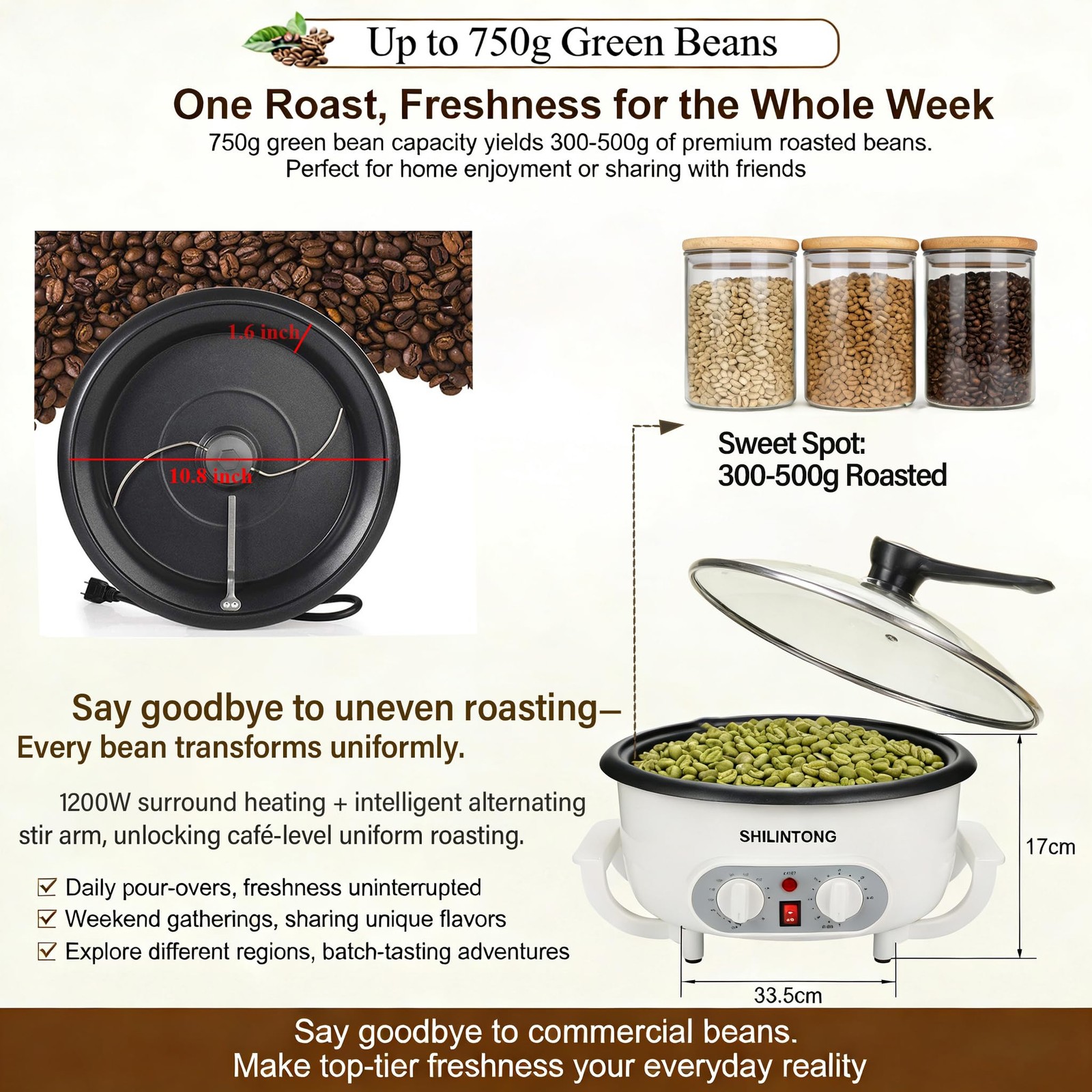 Coffee Roaster Machine for Home Use, 110V 1200W With Timer, 750g Large Capaci…