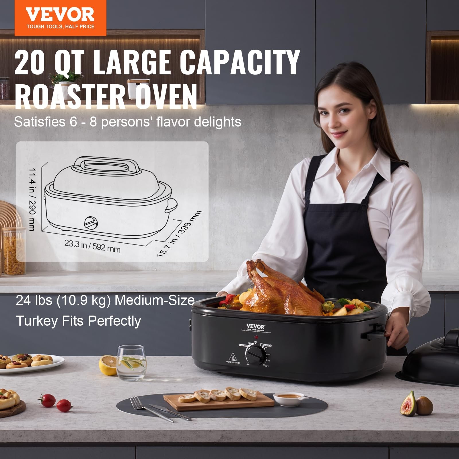 Vevor Electric Roaster Oven 20 Qt Turkey Roaster Self-Basting Lid 1450W Roaster