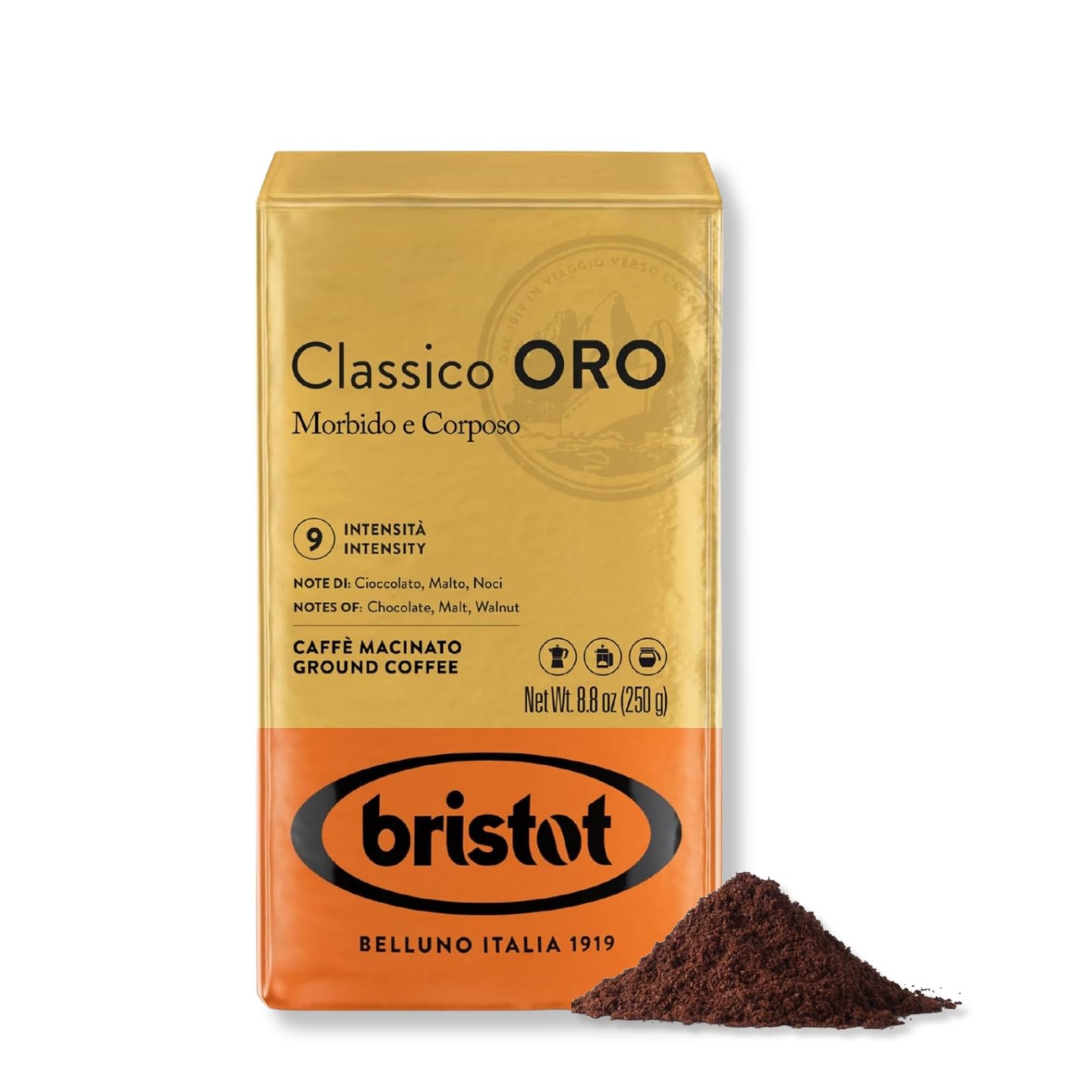 Bristot Classico Oro Italian Ground Espresso Brick – 8.8 Ounce (Pack of 1)