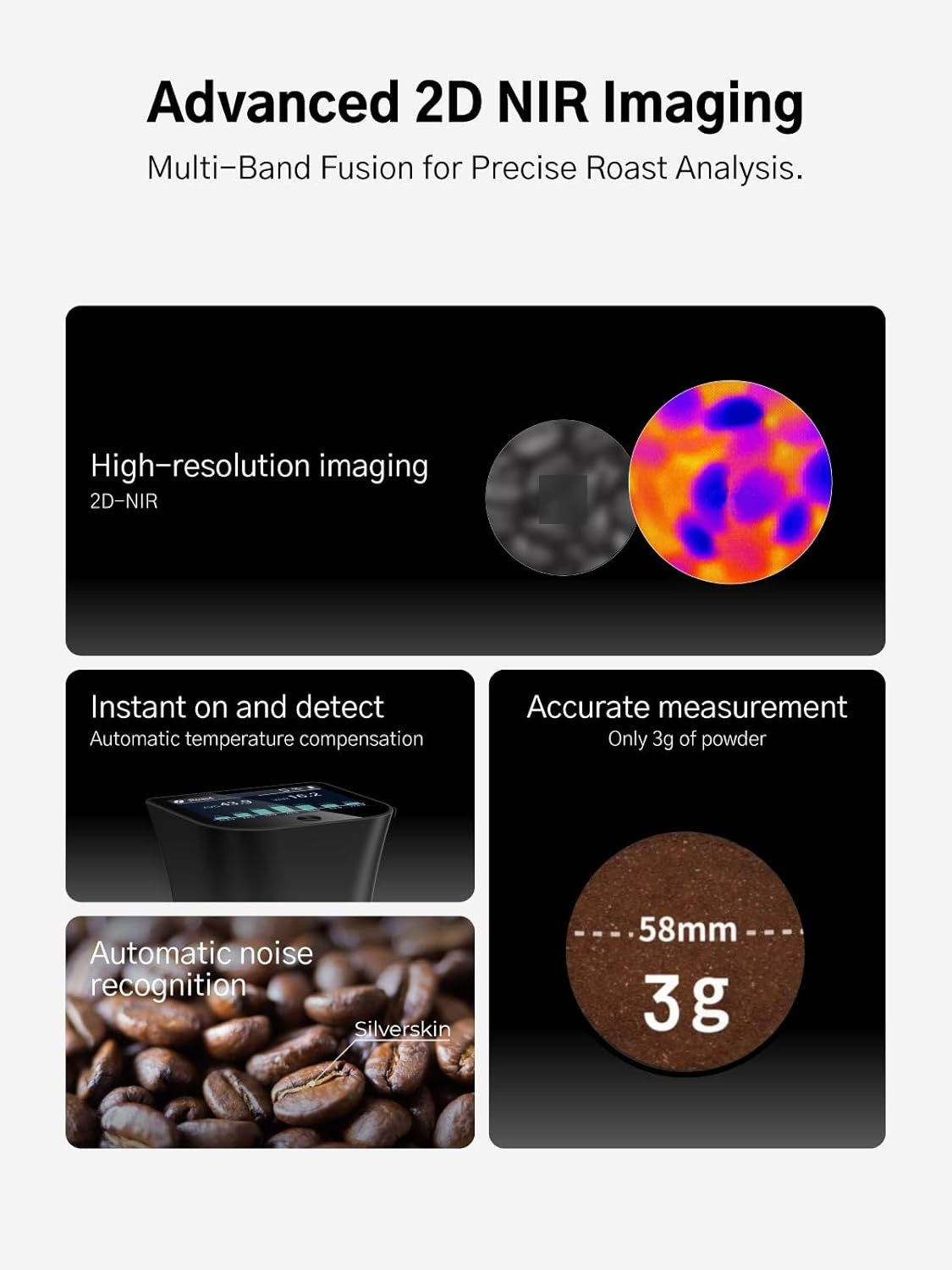 Dual Coffee Roast & Particle Analyzer with NIR Imaging & Vibration Tech