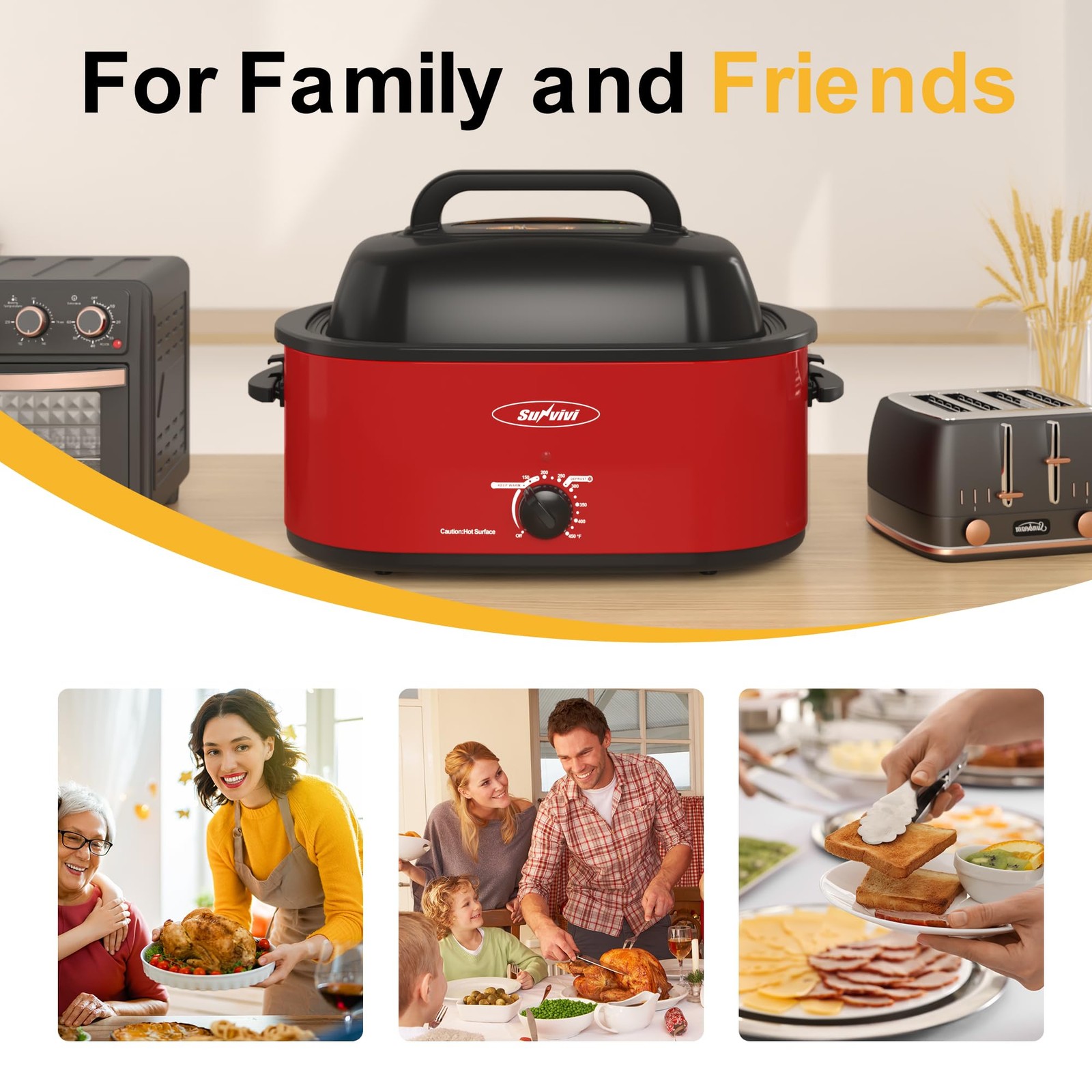 Sunvivipro Roaster Oven Electric Roaster Oven Viewing Lid Large Roaster
