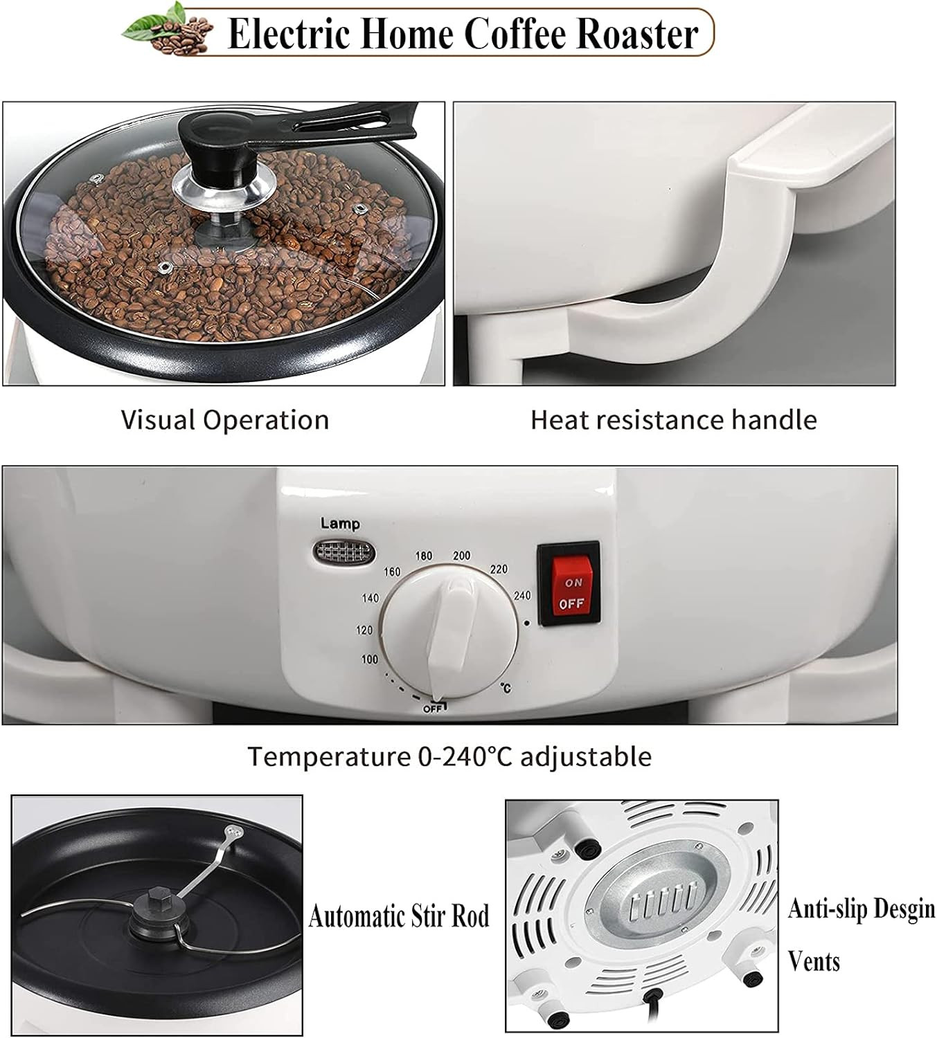 Home Coffee Roaster, Household Electric Coffee Bean Baker Nut Peanut Cashew Ches