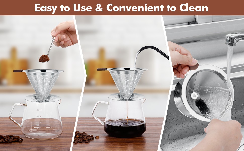 Pour Over Coffee Dripper, Stainl Steel Coffee , Metal