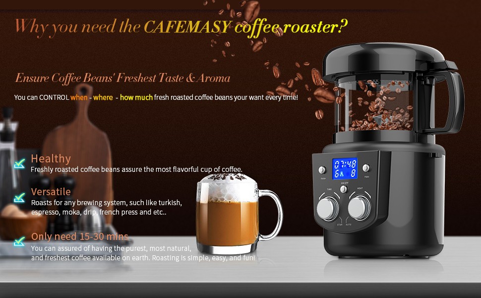 Coffee Bean Roaster Machine – Home Use Air Coffee Roaster with Adjustable Timer