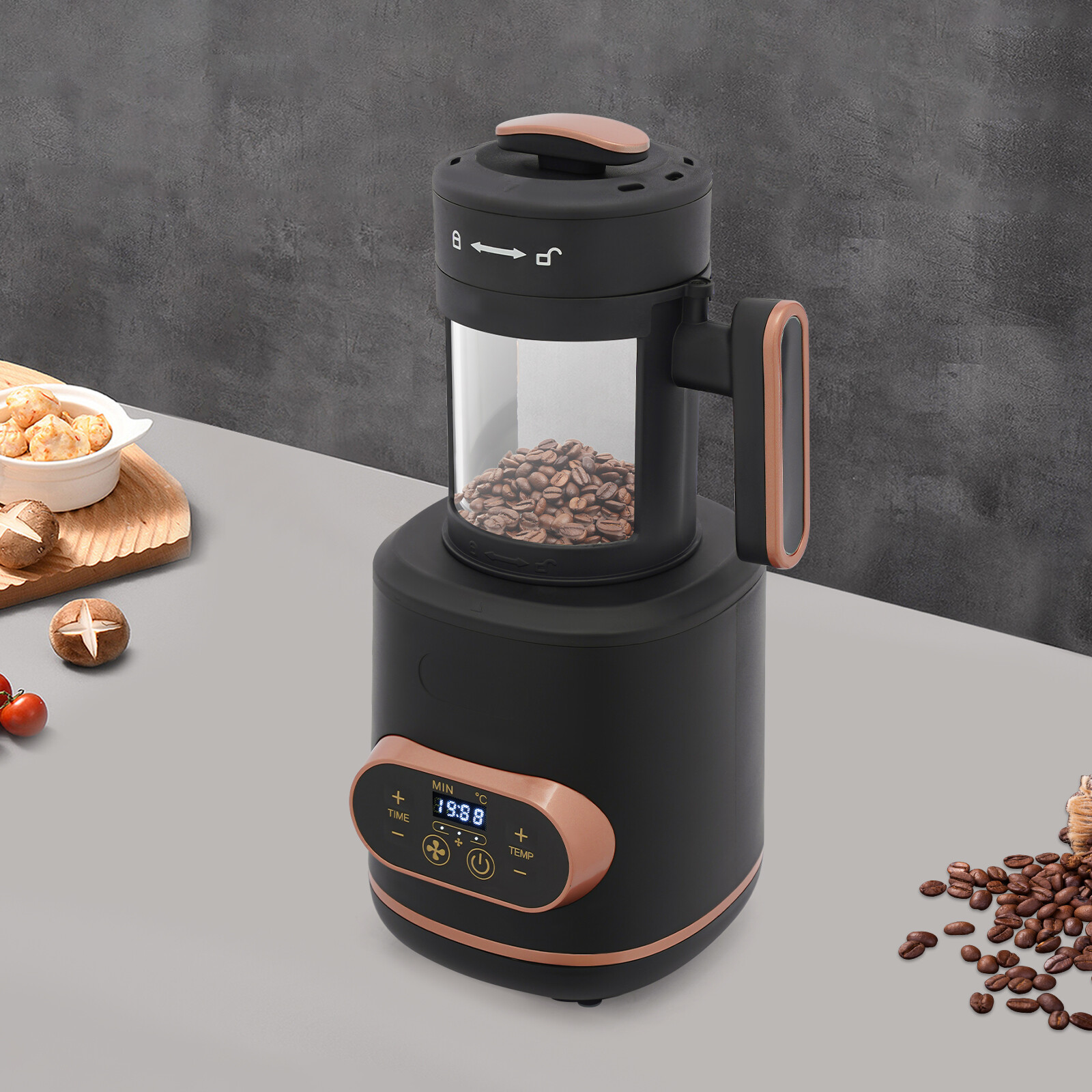 110V LED Glass Plastic Machine 1500W Coffee Bean Roaster Roasting Home Use
