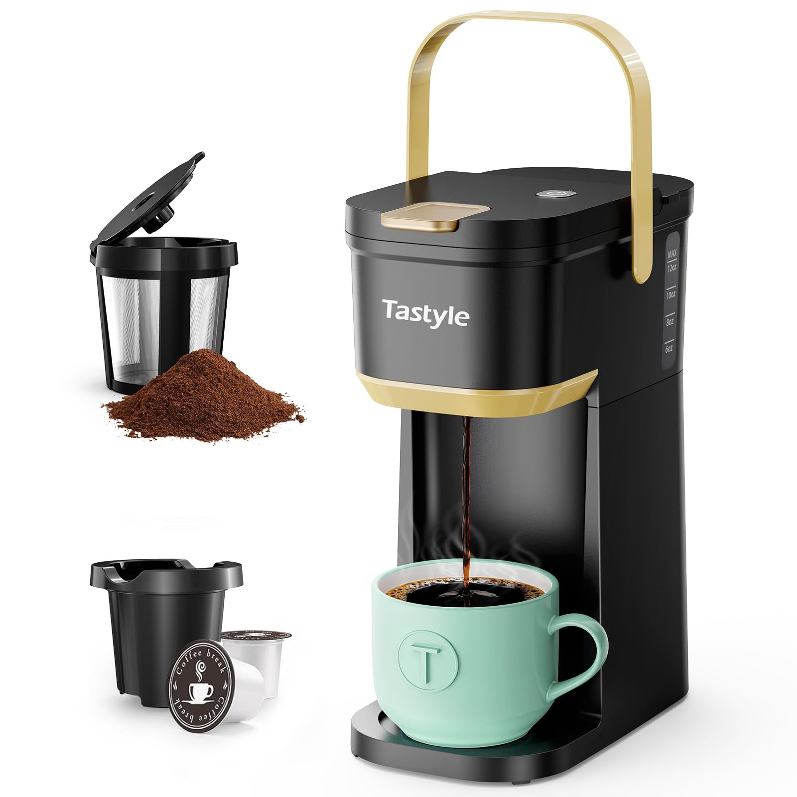 Tastyle Single Serve One 8.1 inches x 4.6 x 9.8 inches, Black and Gold