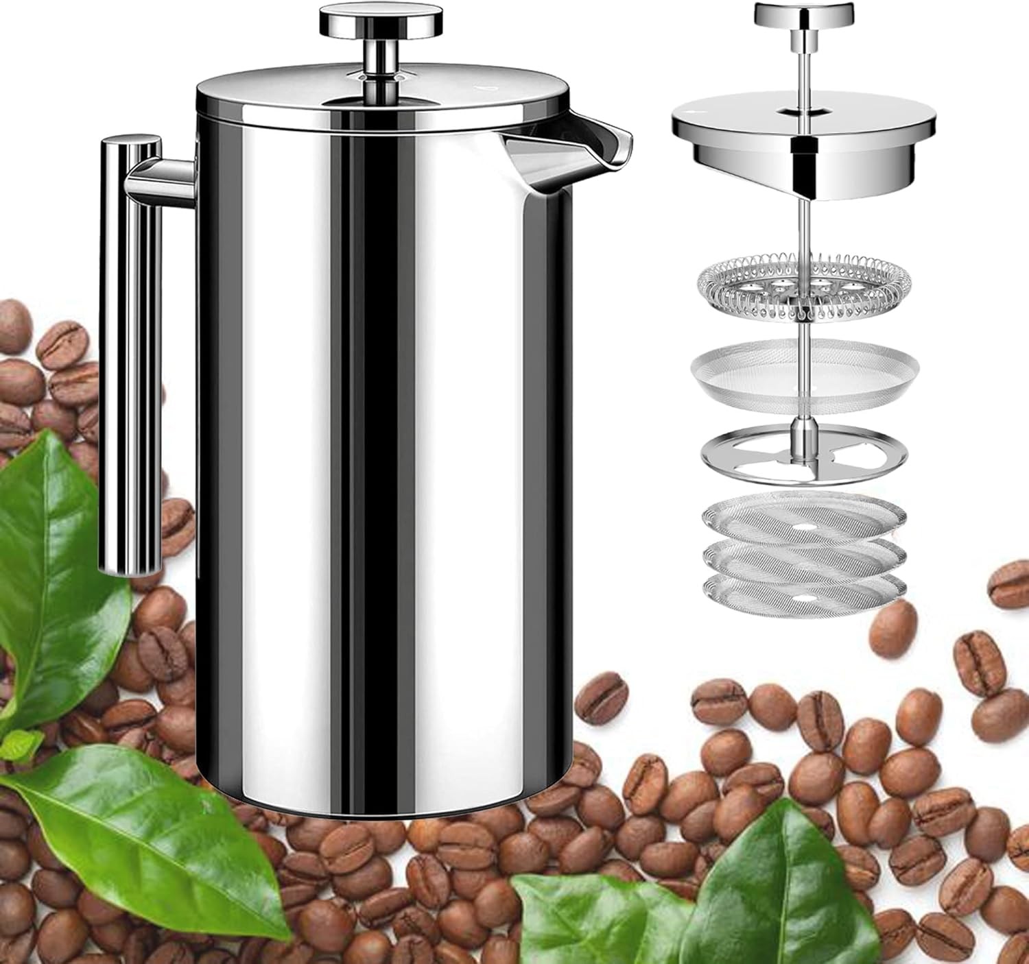Small French Pr Stainl Steel Coffee Maker 21oz(3 Cups), Double Wall