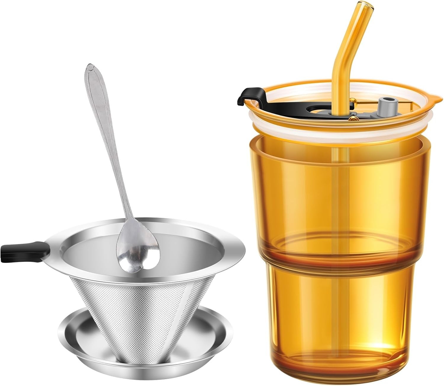 Single Serve Immers Coffee Maker, Glass Pour Over Coffee Brewer Cup