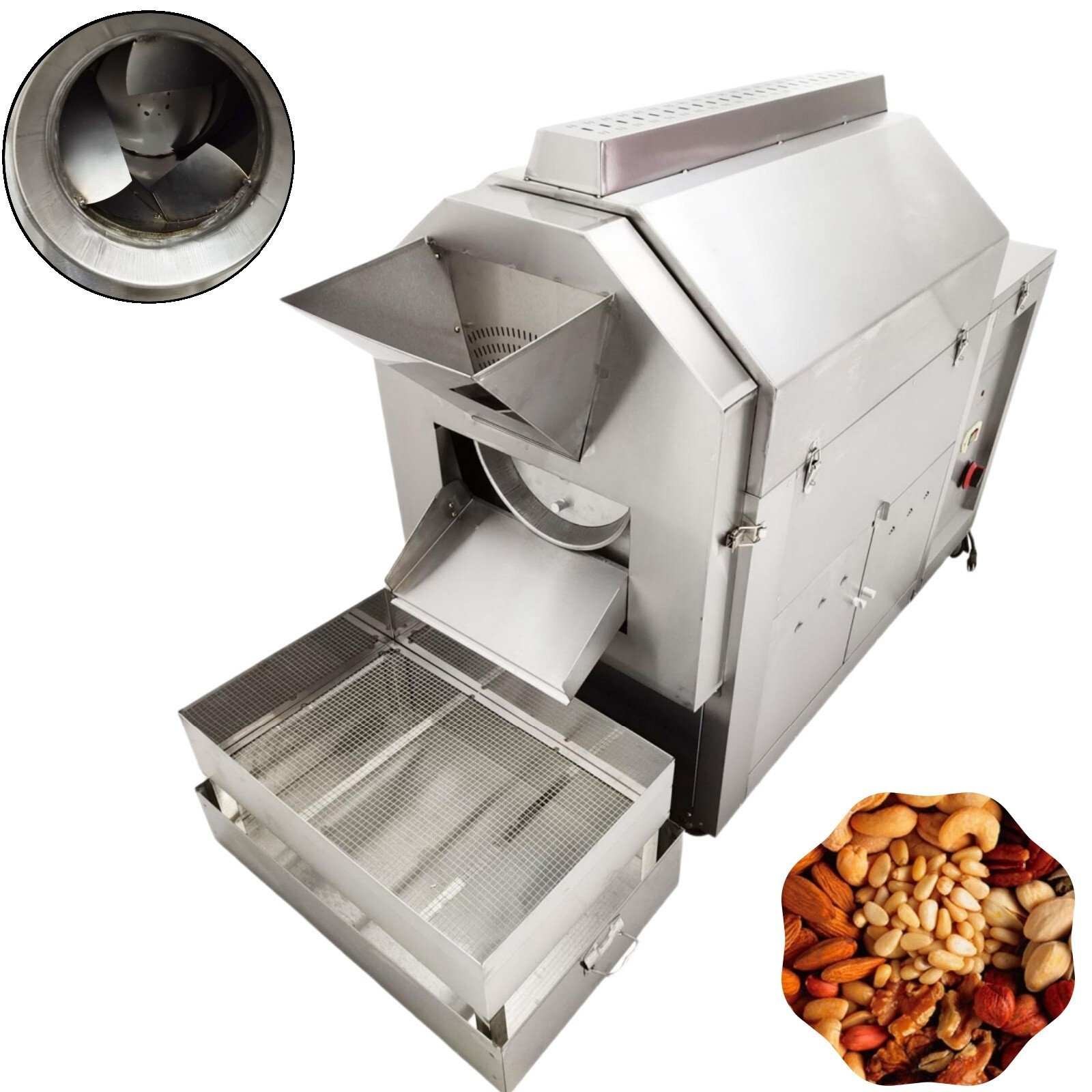 220V Stainless Steel Coffee Roaster Nuts Beans Fryer Gas Frying Machine 0-300℃