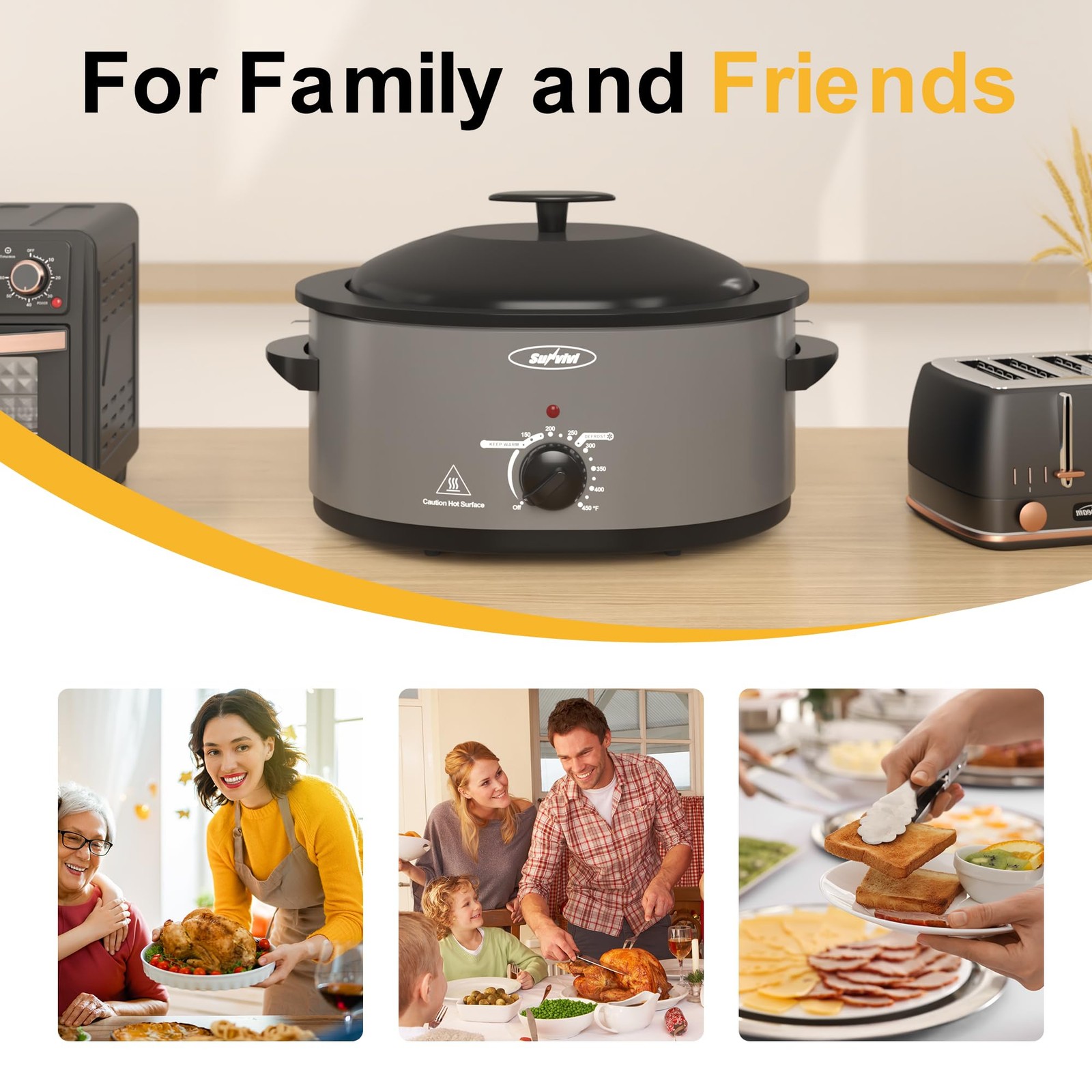 Sunvivi Roaster Oven Self-Basting Lid Electric 8-Quart Turkey Roaster Oven