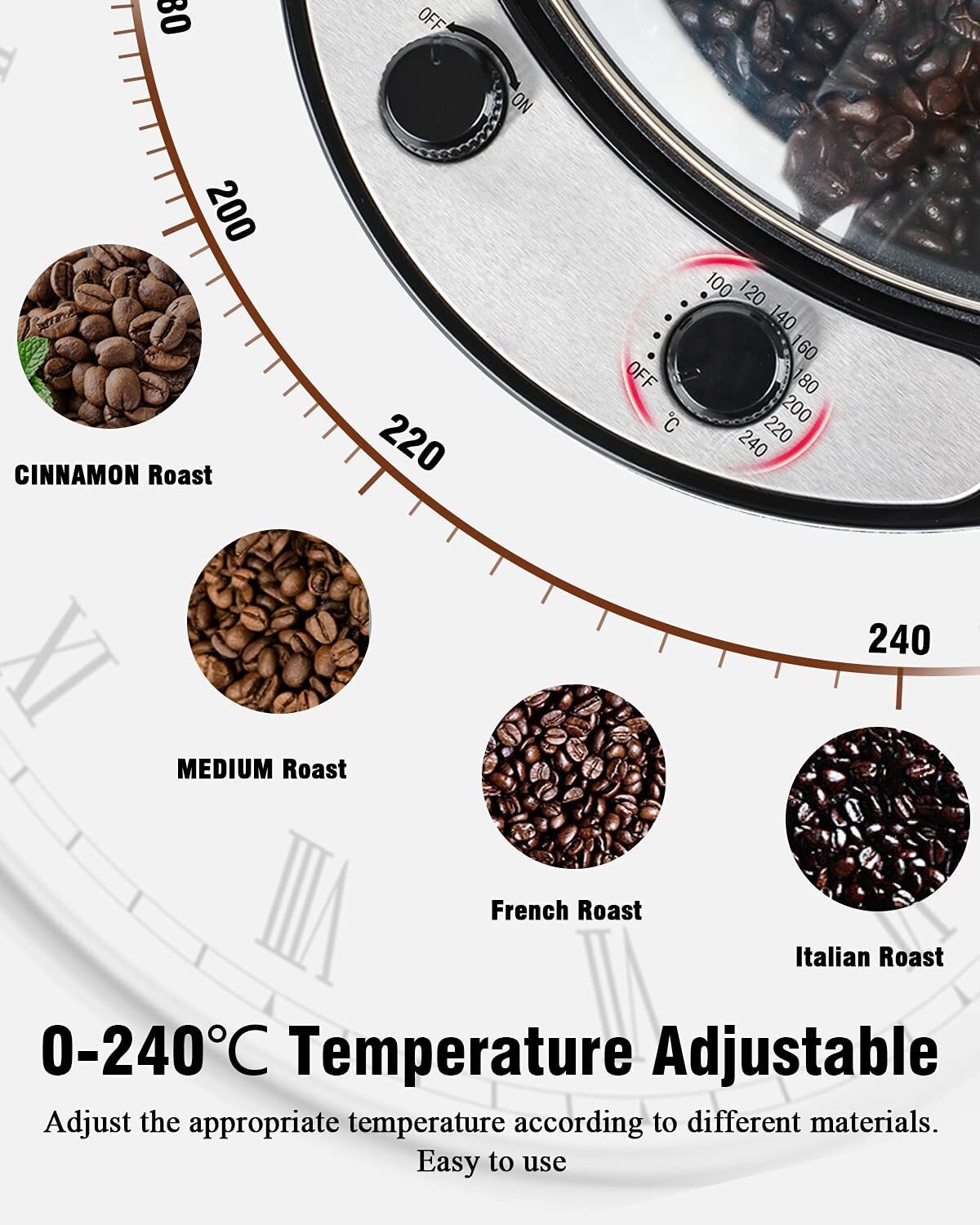 Electric Coffee Bean Roaster for Home Use 800g Capacity Temperature Control