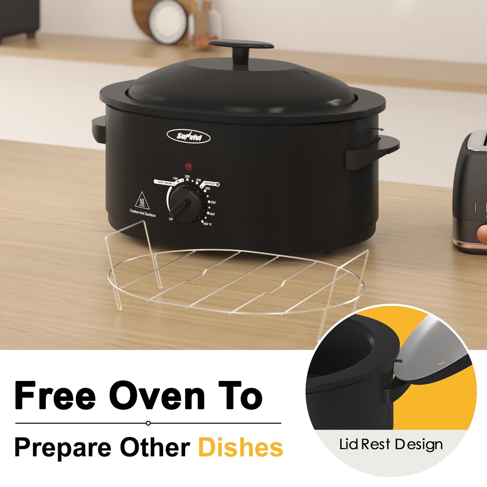 Sunvivi 8-Qt Electric Roaster Oven, Self-Basting Lid, Turkey & Roasts