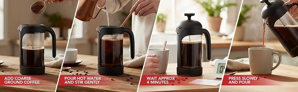 French Pr Coffee Maker 12 Ounce with Heat Resistant Borosilicate