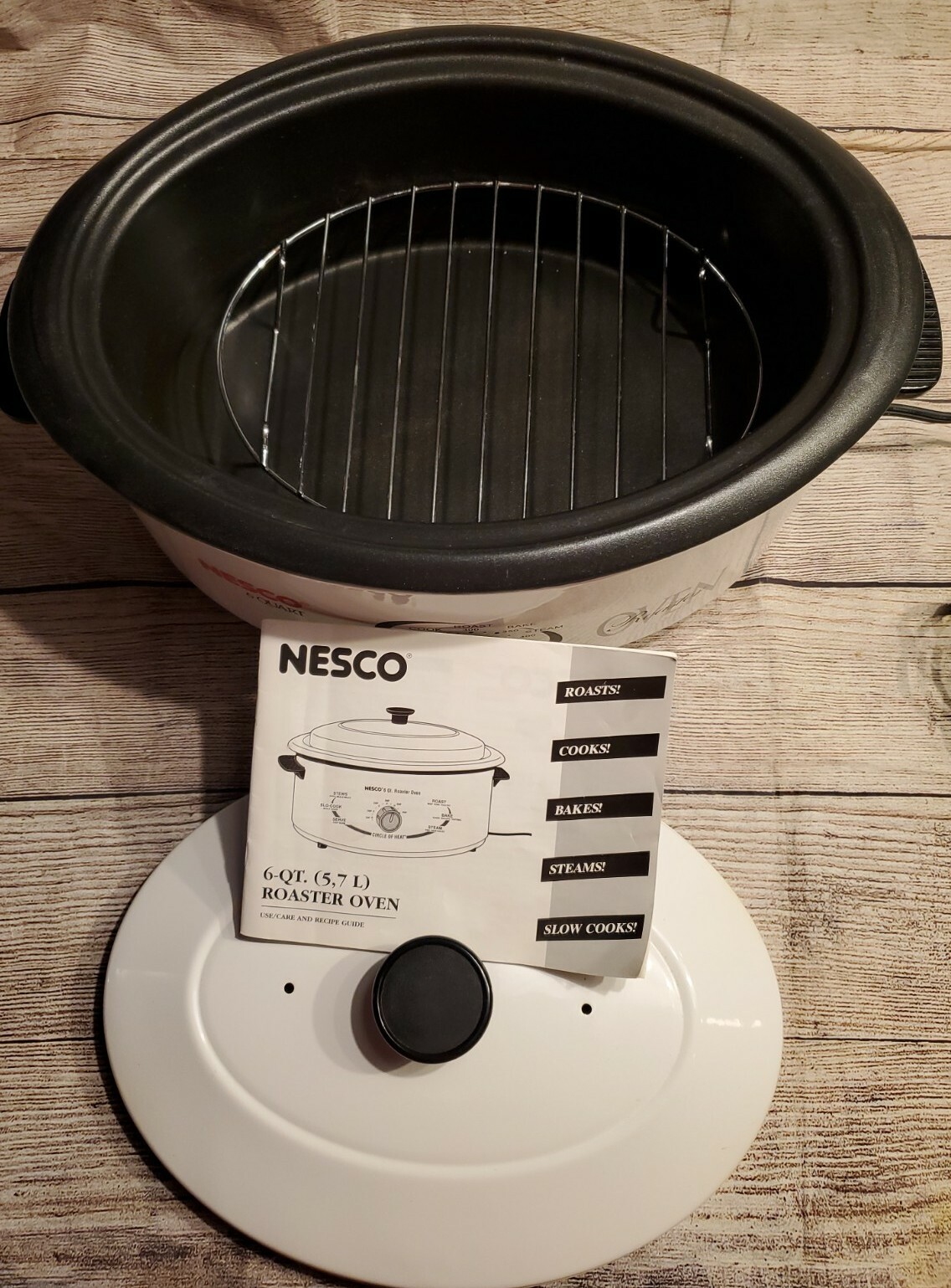 Nesco 4816-14-30 Classic Oven Roaster Oven 6 Quart, Porcelain Cookware, White