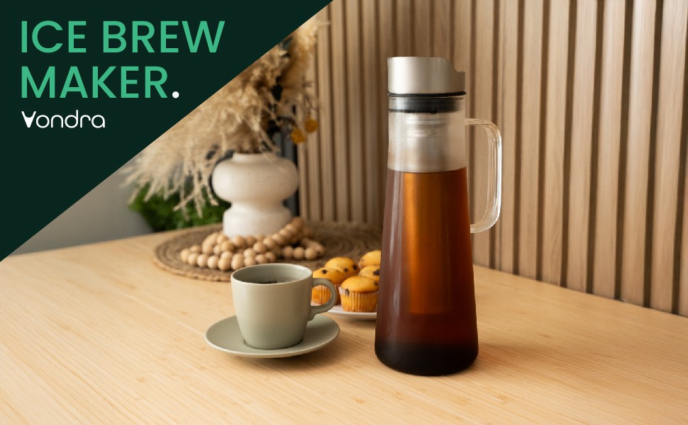 Cold Brew Coffee Maker, 32 oz Glass Pitcher with Lid, Iced Coffee Brewer &