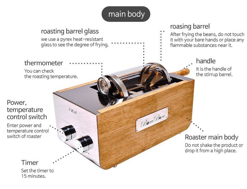 BocaBoca Coffee Bean Roaster 500 Roasting Machine Nuts Barista Home AC 220V