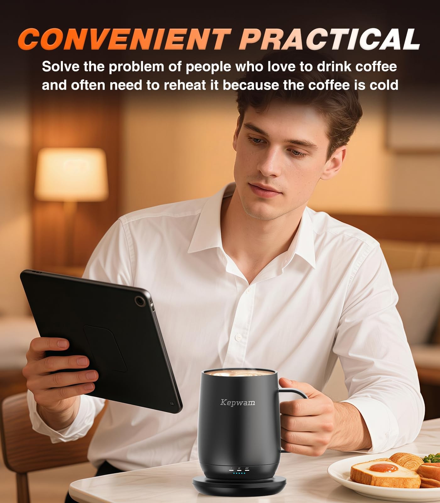 Kepwam Self-Heating Coffee Mug T2, 16oz Electric Heated Hot 16oz, Black