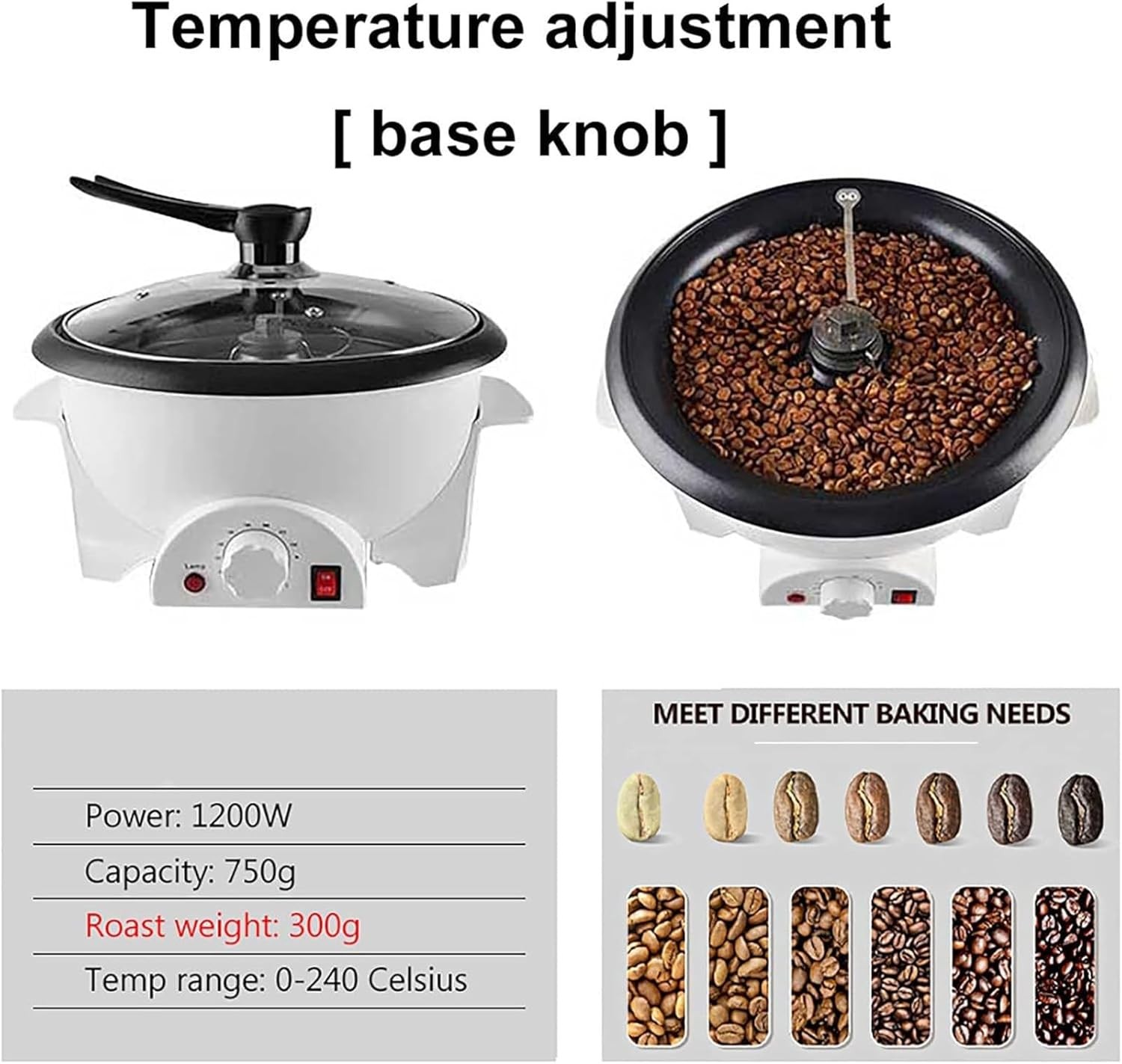 750g Home Electric Coffee Bean Roaster 1200W Coffee Roasting Baking Machine NEW