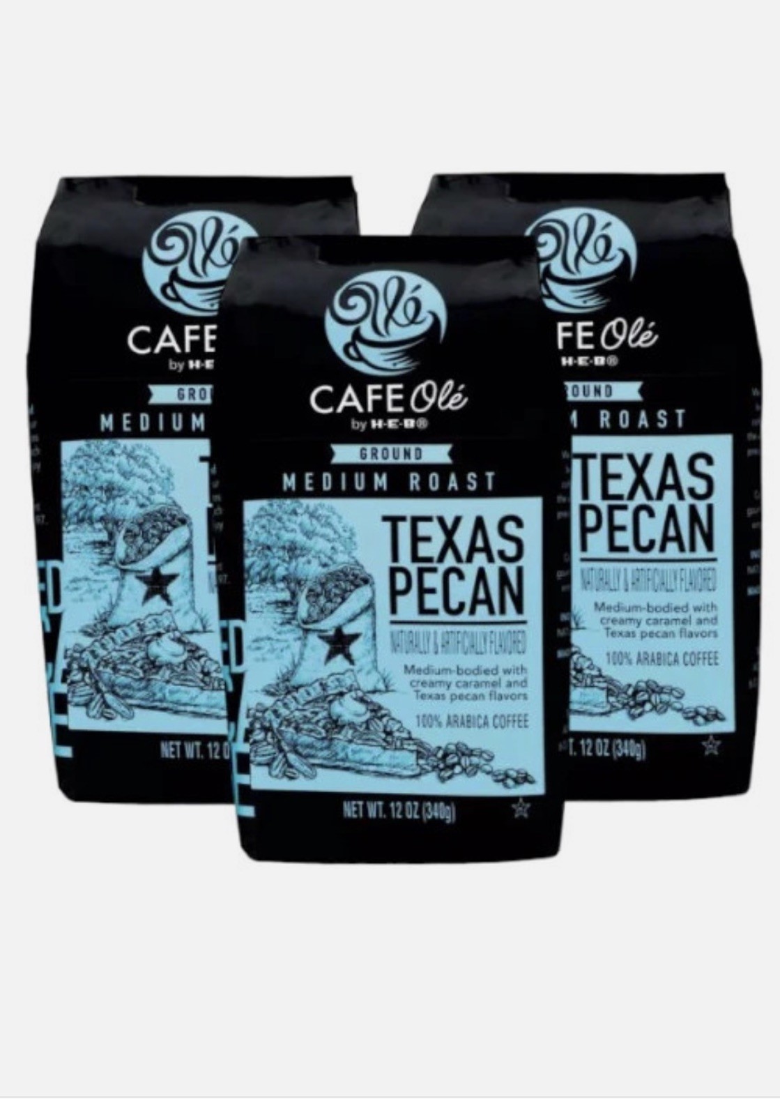 HEB Cafe Ole Pecan Ground Coffee Medium Roast 3 Pack 12oz (36oz Total)