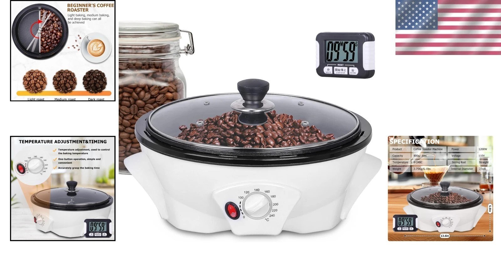 1.1lb Coffee Roaster for Baking Fresh Beans – Timer*-~