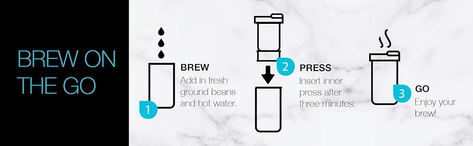 French Coffee Pre, On-The-Go use, Qui Brew, Slim Design,