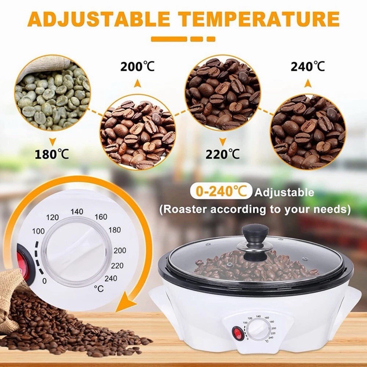 110V Electric Coffee Roaster Machine 800g Coffee Bean Roaster for Home Use NOB