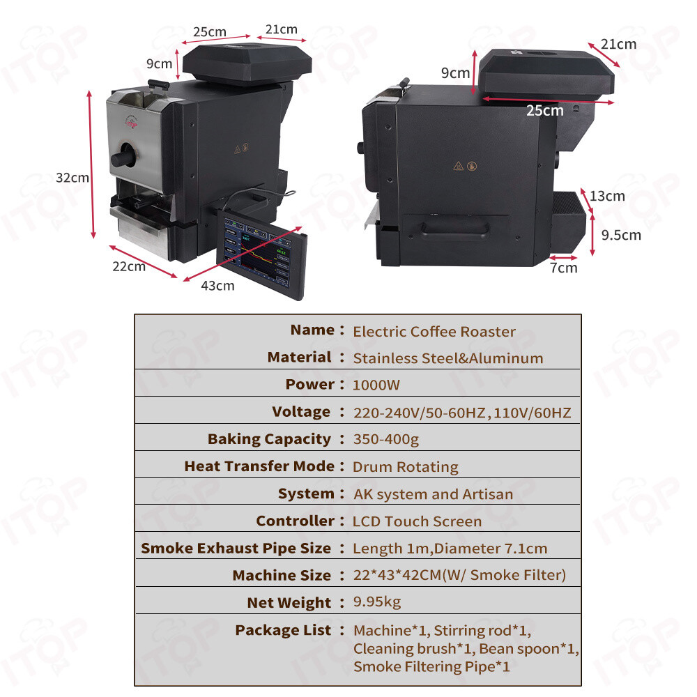 ITOP 2ND Electric Coffee Bean Roaster Drum Roasting 1000W Artisan Connect