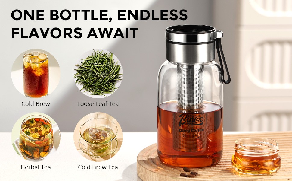 Glass Cold Brew Coffee Maker with Extended Fine Mesh , Tea