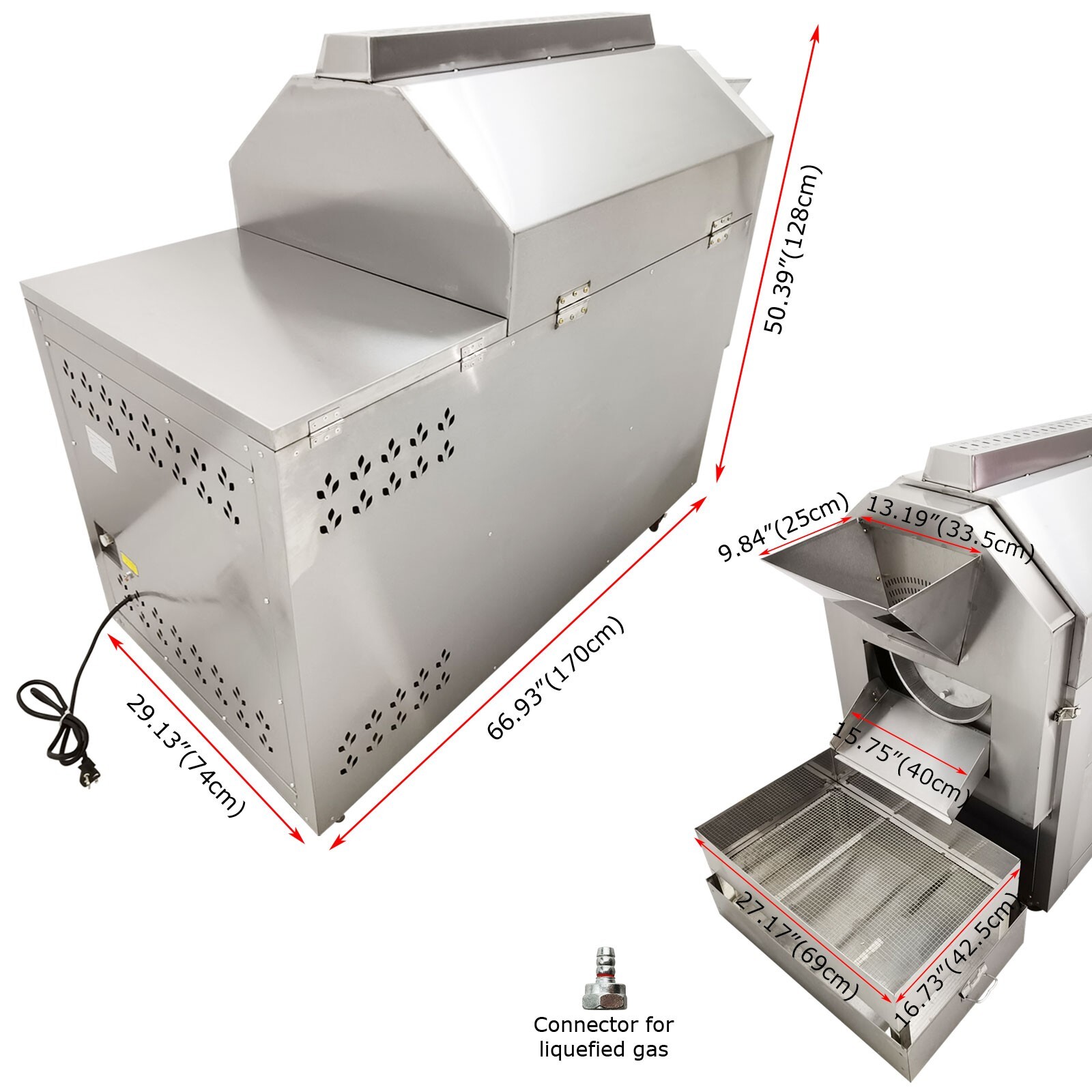 Automatic Coffee Bean Nut Roaster Roller Roasting Frying Machine 50kg 220V
